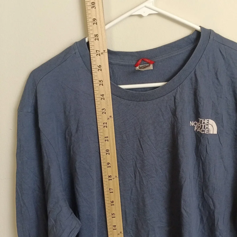 The North Face Long Sleeve Tee Mens Medium Blue Excellent Logo Cotton Shirt